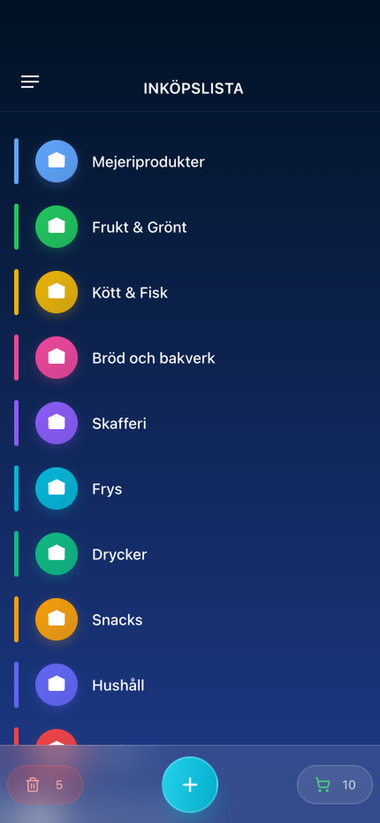 Zhoplist showing items grouped into categories on iPhone.