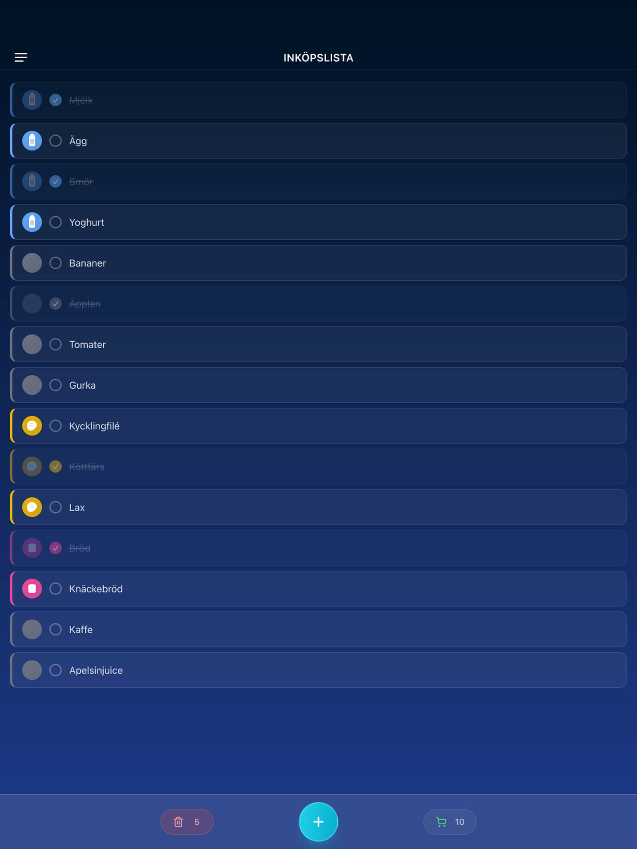 Zhoplist running on iPad with a full shopping list.